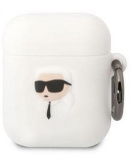 Karl Lagerfeld 3D Logo NFT Karl Head Silicone Case for Airpods 1/2 White