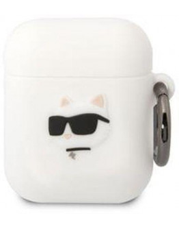 Karl Lagerfeld 3D Logo NFT Choupette Head Silicone Case for Airpods 1/2 White